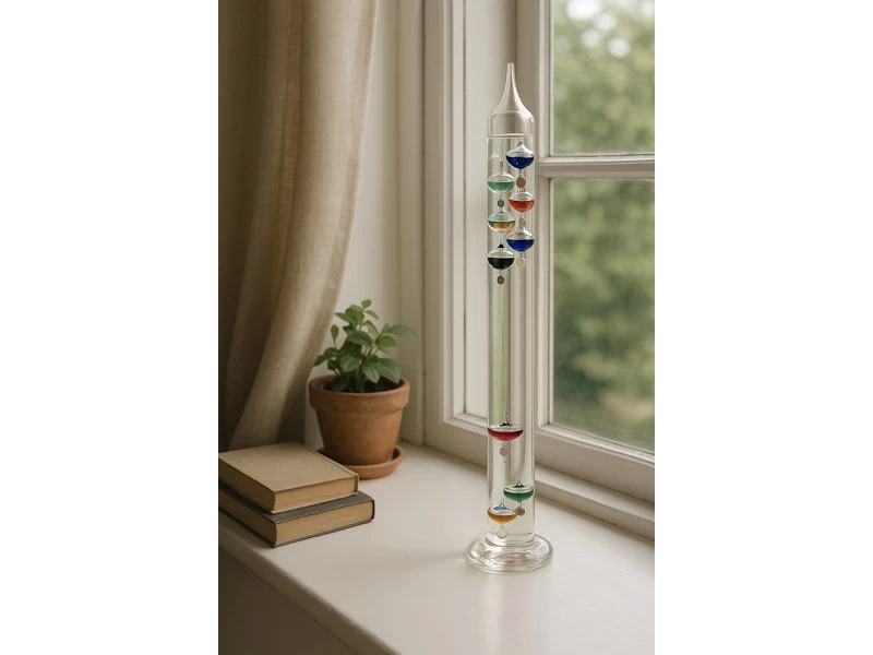 Lily's Home Galileo Thermometer - 14" Glass With 5 Colored Spheres & Gold Tags, 64°F-80°F Range