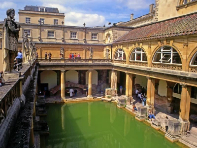 Image Captioned: The Roman Baths are well-preserved thermae in Bath, Somerset built between 60 and 70 AD.