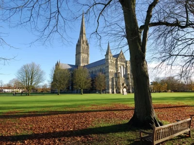 Image Captioned: Salisbury Cathedral is an Anglican cathedral in the city of Salisbury, and one of the leading examples of Early English Gothic design.