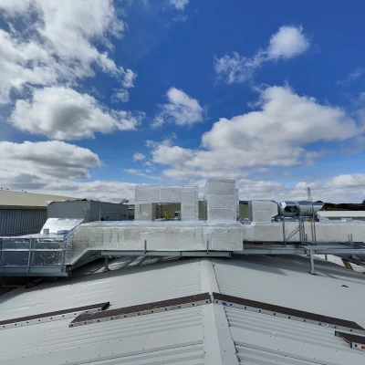 Roof top of ducting installation at food manufacturing facility