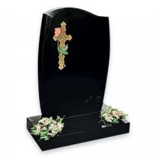 Dense Black memorial with a finely carved cross and rose enhanced and highlighted by paint effect