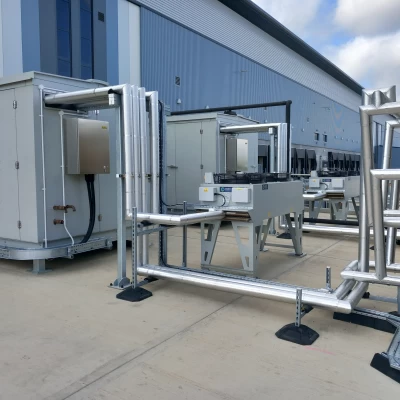 External refrigeration units and pipes.