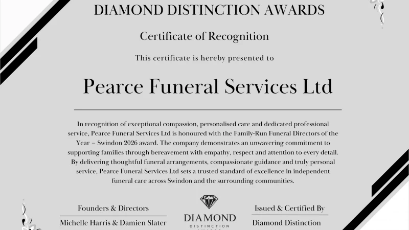 Cover image for Pearce Funeral Services Ltd recognised for Care, Dignity, Professionalism and Unwavering Commitment
