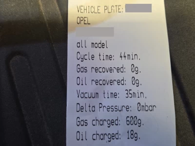 Image Captioned: Diagnostics printout following a checkup and regas.