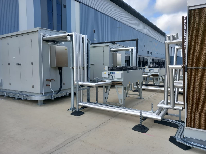 External refrigeration units and pipes.