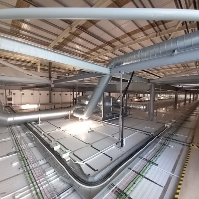 Interior of regional distribution centre (RDC) in the Midlands showing refrigeration pipework.